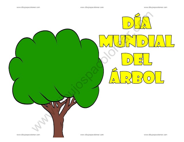 Día Mundial del Árbol dibujo a color y para colorear